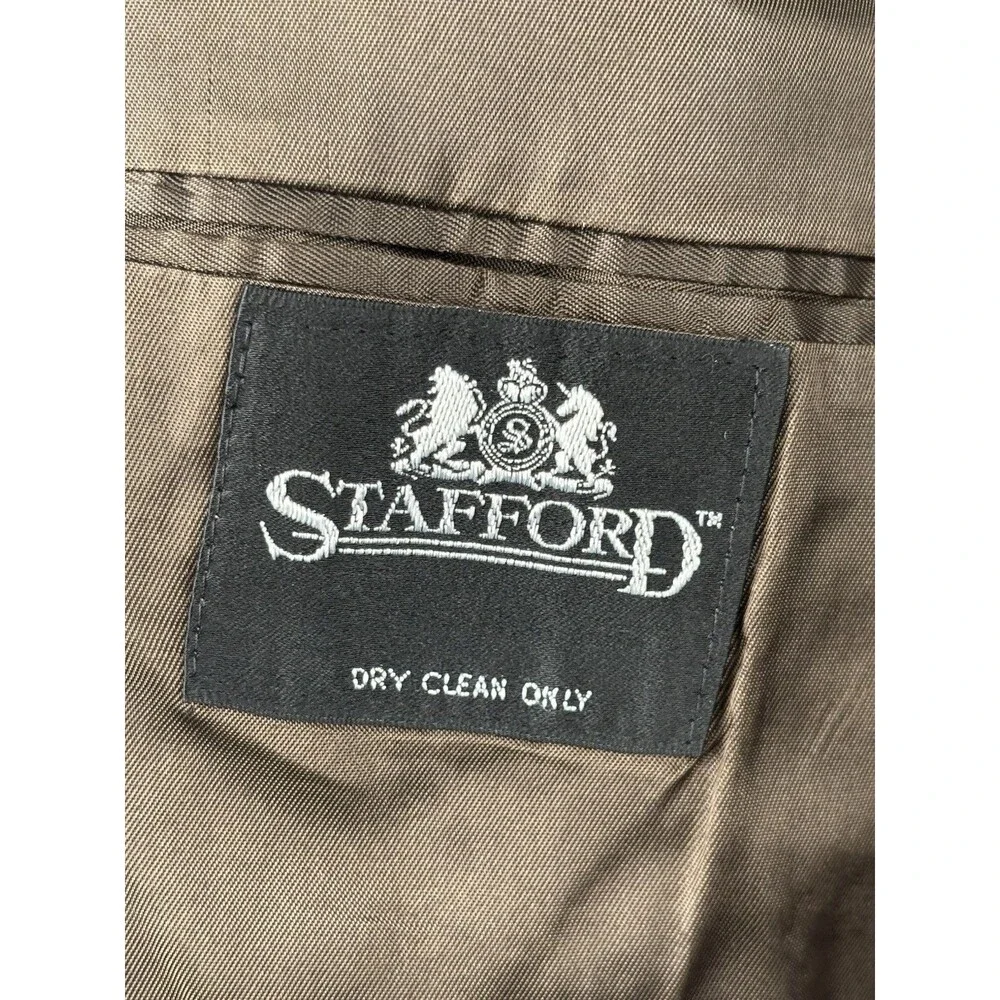 VTG  Stafford Harris Tweed Sport Coat Blazer 44R Brown Barleycorn Scottish Wool